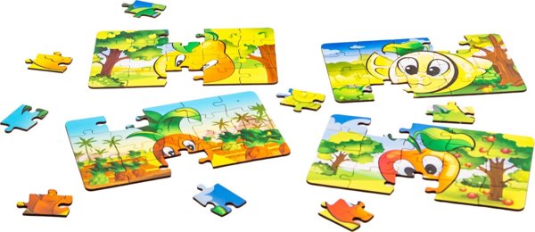 PuzzleOK Ξύλινο Παζλ 4 σε 1 Φρούτα Παζλ Σετ Ανανάς Αχλάδι Λεμόνι Μήλο