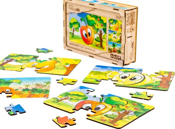 PuzzleOK Ξύλινο Παζλ 4 σε 1 Φρούτα Παζλ Σετ Ανανάς Αχλάδι Λεμόνι Μήλο