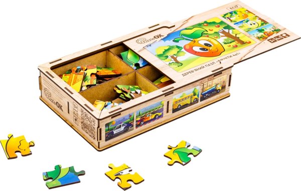 PuzzleOK Ξύλινο Παζλ 4 σε 1 Φρούτα Παζλ Σετ Ανανάς Αχλάδι Λεμόνι Μήλο