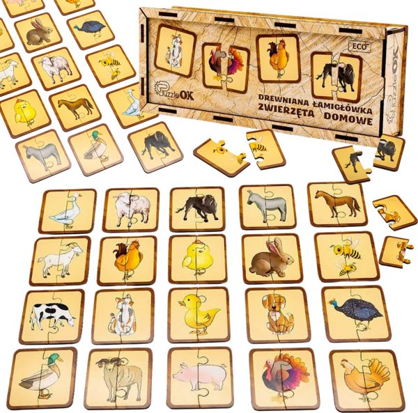 PuzzleOK Ξύλινο Παζλ Κατοικίδια Ζώα Σύνδεση Μισών Σετ Παζλ
