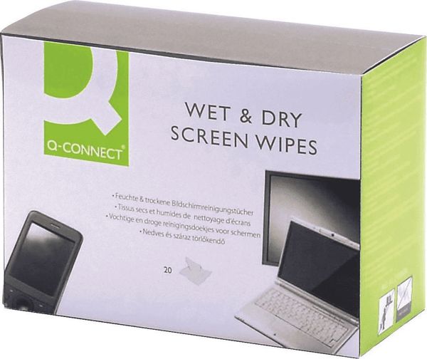 Q-Connect Μαντηλάκια Καθαρισμού Οθόνης TFT/LCD, Υγρά & Στεγνά, 40 Τεμάχια