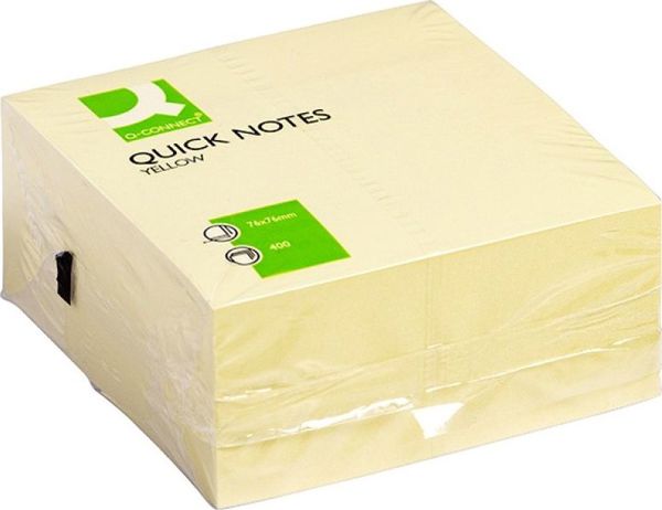 Q-Connect Αυτοκόλλητες Σημειώσεις, Κύβος 76x76mm, 400 Φύλλα, Κίτρινο