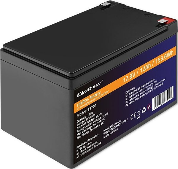 Qoltec Μπαταρία LiFePO4 Λιθίου-Σιδήρου-Φωσφορικού 12.8V 12Ah 153.6Wh με BMS