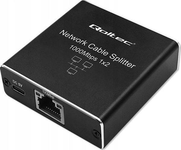 Qoltec Splitter Mini Switch RJ45 1x2 Port, 1000Mbps, με Τροφοδοσία USB-C, Αλουμίνιο