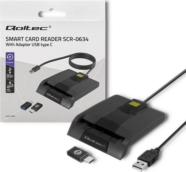 Qoltec Smart Card Reader SCR-0634, Αναγνώστης Έξυπνων Καρτών USB Type-C, Μαύρο