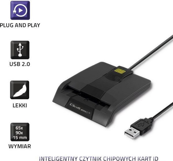 Qoltec Smart Card Reader SCR-0634, Αναγνώστης Έξυπνων Καρτών USB Type-C, Μαύρο