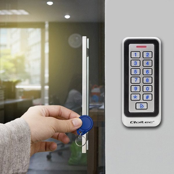 Qoltec Zamek szyfrowy RHEA z czytnikiem RFID | kod | karta | brelok | dzwonek | IP68 | EM