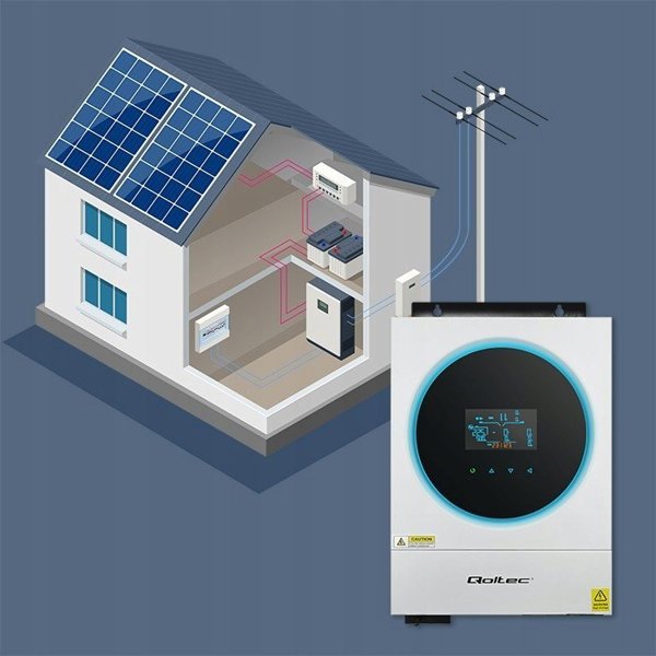 Qoltec Hybrydowy inwerter solarny Off-Grid 6kVA | 6kW | 120A | MPPT |   LCD | Wi-Fi | BMS | Sinus