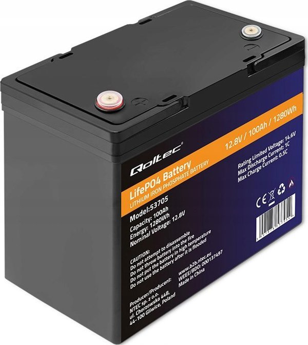 Qoltec Akumulator LiFePO4 12.8V 100Ah 1280Wh BMS