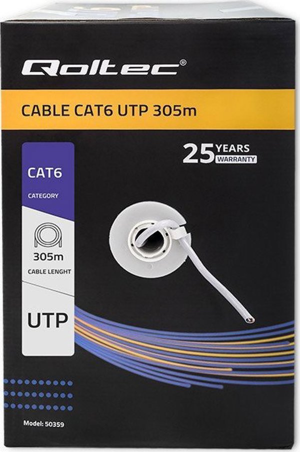 Qoltec Καλώδιο Δικτύου UTP CAT6, 305m, Γκρι, PVC για Εσωτερικές Εγκαταστάσεις