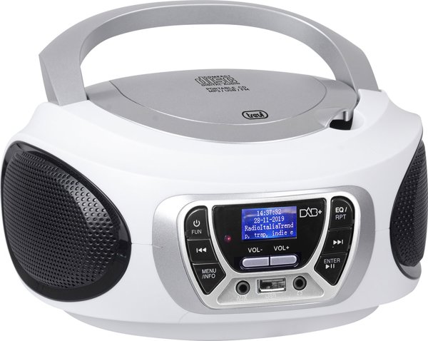Ραδιόφωνο Trevi CMP51001 με CD, USB, Bluetooth, Ψηφιακό Δέκτη FM/DAB/DAB+, Τηλεχειριστήριο και Ρολόι, Λευκό