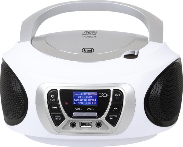 Ραδιόφωνο Trevi CMP51001 με CD, USB, Bluetooth, Ψηφιακό Δέκτη FM/DAB/DAB+, Τηλεχειριστήριο και Ρολόι, Λευκό