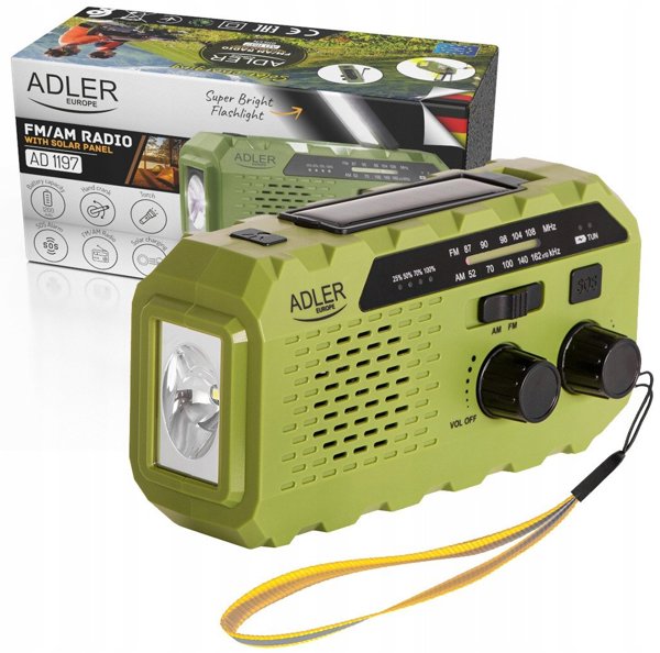 Adler AD 1197 G Ηλιακό Ραδιόφωνο με Μανιβέλα, Power Bank και Φακός