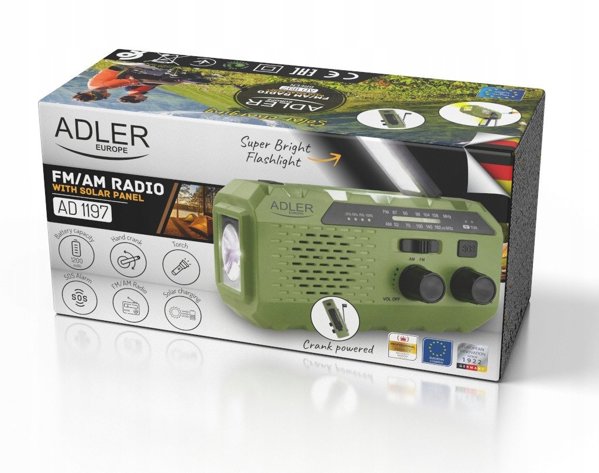 Adler AD 1197 G Ηλιακό Ραδιόφωνο με Μανιβέλα, Power Bank και Φακός