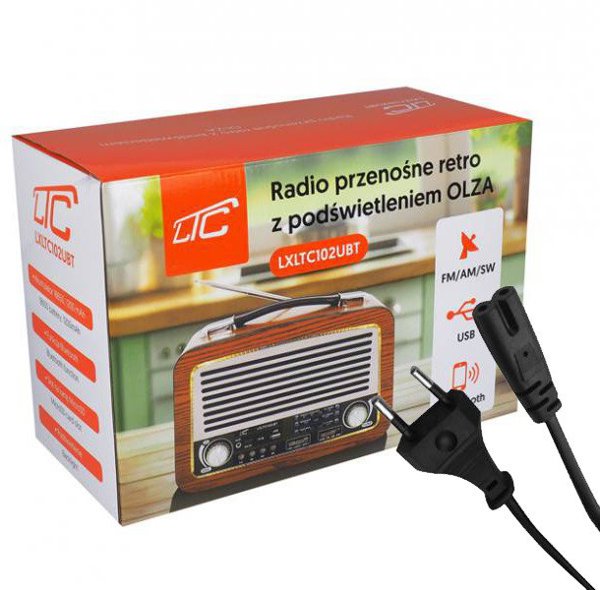 Φορητό ραδιόφωνο LTC OLZA RETRO με φωτισμό, Bluetooth, USB