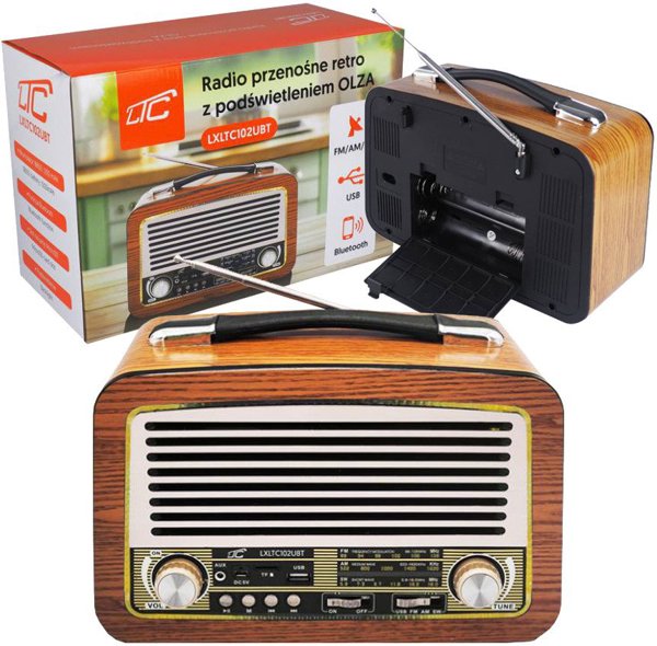 Φορητό ραδιόφωνο LTC OLZA RETRO με φωτισμό, Bluetooth, USB