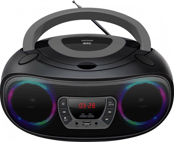 Denver TCL-212BT Φορητό CD Player & Bluetooth Boombox με Ραδιόφωνο FM, Φωτισμό LED, Γκρι