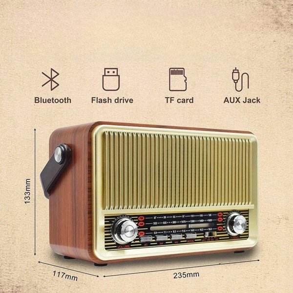 Φορητό Ραδιόφωνο RABA Retro LX510BTB Bluetooth με FM, USB, SD, AUX και Τηλεχειριστήριο - Καφέ