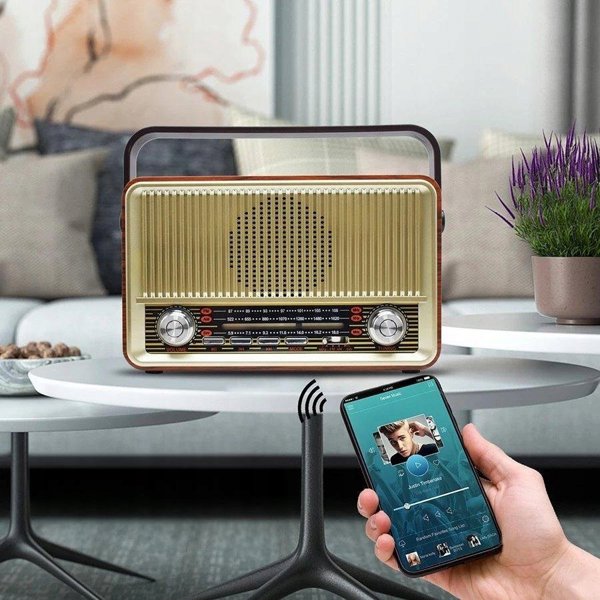 Φορητό Ραδιόφωνο RABA Retro LX510BTB Bluetooth με FM, USB, SD, AUX και Τηλεχειριστήριο - Καφέ