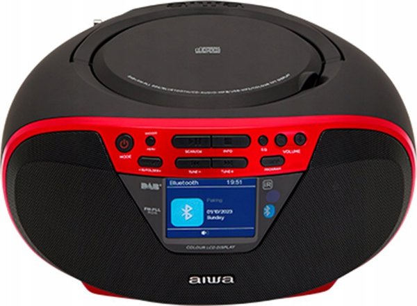 Aiwa BBTU-500DAB/RD Φορητό Ραδιοκασετόφωνο Boombox με Bluetooth, DAB+ και USB, Κόκκινο