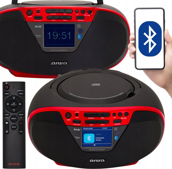 Aiwa BBTU-500DAB/RD Φορητό Ραδιοκασετόφωνο Boombox με Bluetooth, DAB+ και USB, Κόκκινο