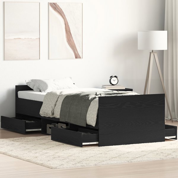 Ramka κρεβατιού vidaXL χωρίς στρώμα Μαύρη Δρυς 75x190 cm Συνθετικό ξύλο