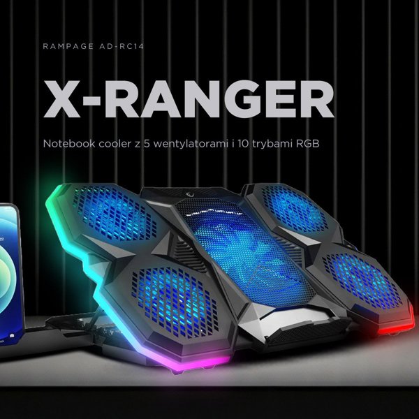 Rampage X-RANGER AD-RC14 Ρυθμιζόμενη Βάση Ψύξης Laptop 9-17" με Φωτισμό RGB