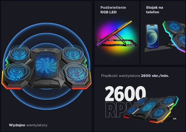 Rampage X-RANGER AD-RC14 Ρυθμιζόμενη Βάση Ψύξης Laptop 9-17" με Φωτισμό RGB