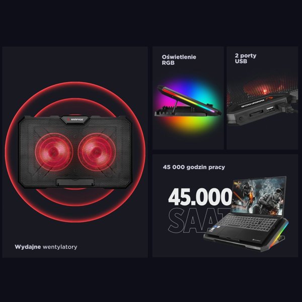 Rampage AD-RC12 GameZone Βάση ψύξης για φορητό υπολογιστή 5-17" RGB ρυθμιζόμενη