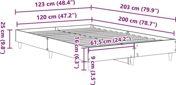 Βάση κρεβατιού χωρίς στρώμα καφέ δρυς 120x200 εκ.