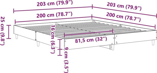 vidaXL Σκελετός Κρεβατιού 200x200 εκ., Από Κολλητό Ξύλο με Φινίρισμα Παλαιού Ξύλου