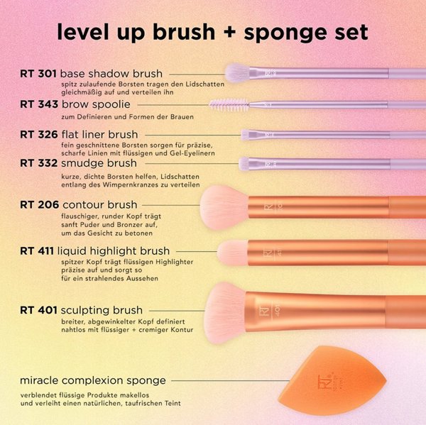 REAL TECHNIQUES SET Level Up Brush and Sponge σετ 7 πινέλα και σφουγγάρι μακιγιάζ