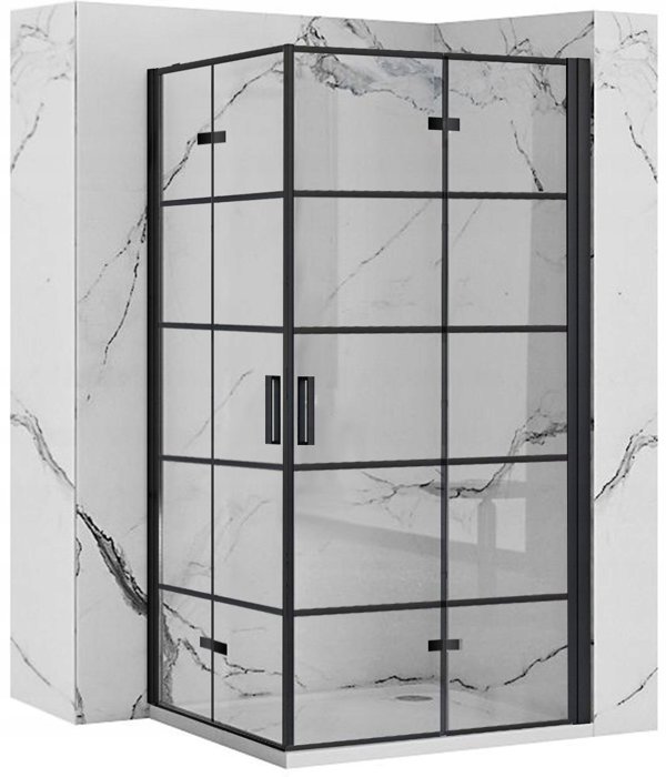 Rea REA-K8537 DRZWI PRYSZNICOWE SKLADANE MOLIER BLACK KRATKA 80X190 UNIWER. TRANSPARENT