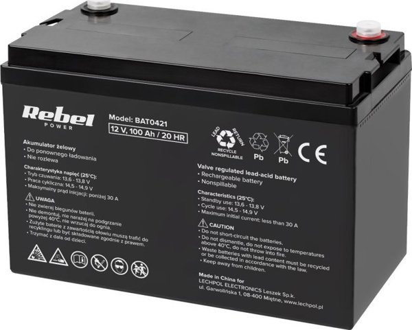 Rebel Tools Μπαταρία Γέλης ML 12V 100Ah για Σταθερή Τροφοδοσία Ενέργειας