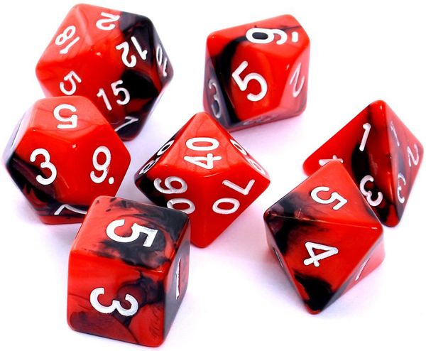 Rebel RPG Σετ Ζαριών 7 Τεμαχίων - Δίχρωμο Κόκκινο-Μαύρο για Επιτραπέζια Παιχνίδια Ρόλων