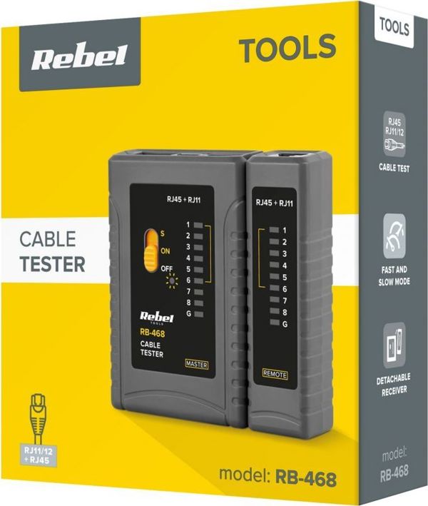 Rebel Tools RB-468 Tester Δικτυακών Καλωδίων LAN RJ45 RJ11 RJ12