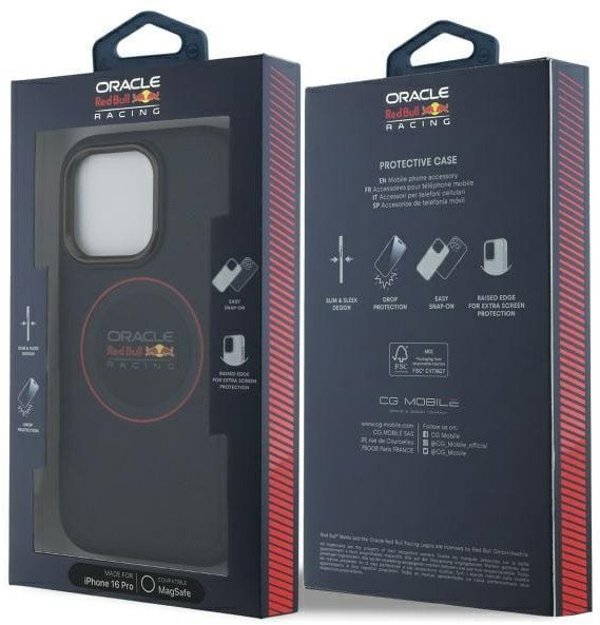 Red Bull RBHMP16L24PUILVR iPhone 16 Pro  6.3" hardcase granatowy/navy Leather Red Ring MagSafe