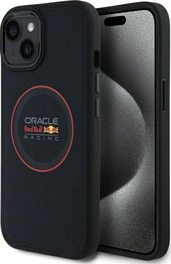 Red Bull RBHMP15S24PUILVR iPhone 15 6.1" σκληρή θήκη μπλε ναυτικό/ναυτικό Δερμάτινο Κόκκινο Δαχτυλίδι MagSafe