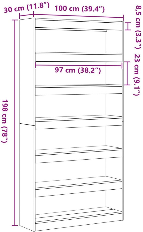 vidaXL Ράφι Sonoma Oak από ξύλινο σύνθετο υλικό, 100x30x198 εκ