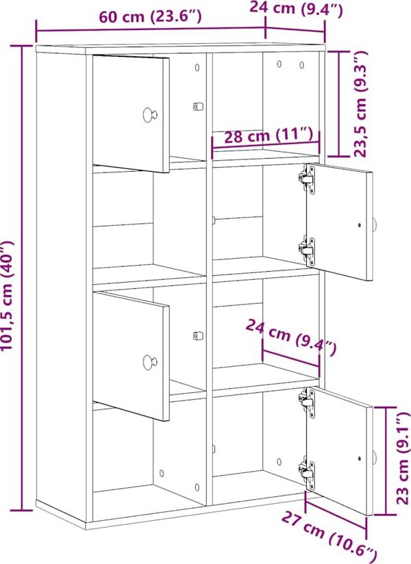 vidaXL Ράφι Τοίχου 60x24x101,5 cm, Απόχρωση Τσιμέντου, από Συνθετικό Ξύλο