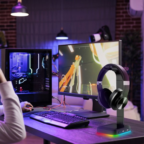 Retoo Βάση/στήριγμα για ακουστικά με RGB, USB hub
