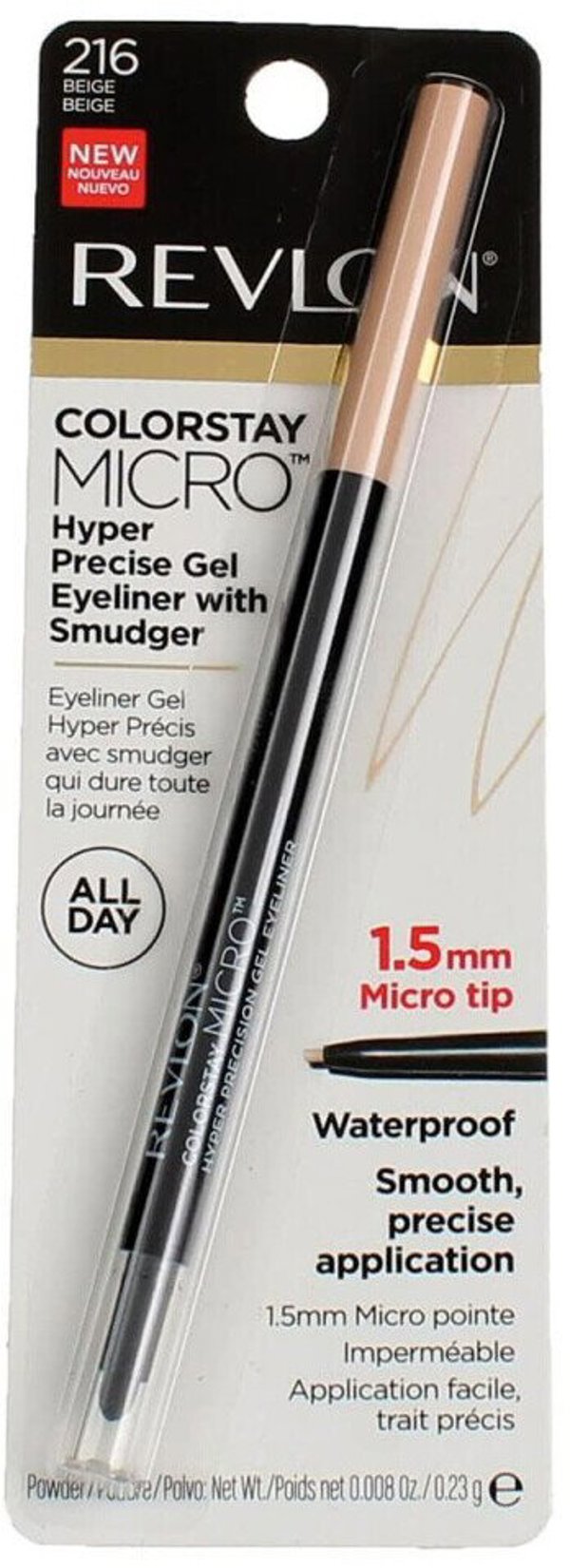 Revlon, ColorStay Micro Hyper, Gel, Gel Pencil Eyeliner, 216, Beige, 0.23 g For Women