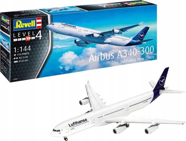 Revell Μοντέλο Αεροπλάνου Airbus A340-300 Lufthansa New Livery, Κλίμακα 1/144, Πλαστικό Συναρμολογούμενο Σετ