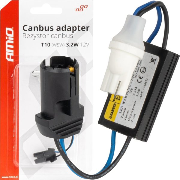 Rezystor opornik canbus do zarowek led 12v 3.2w t10 w5w amio-04087