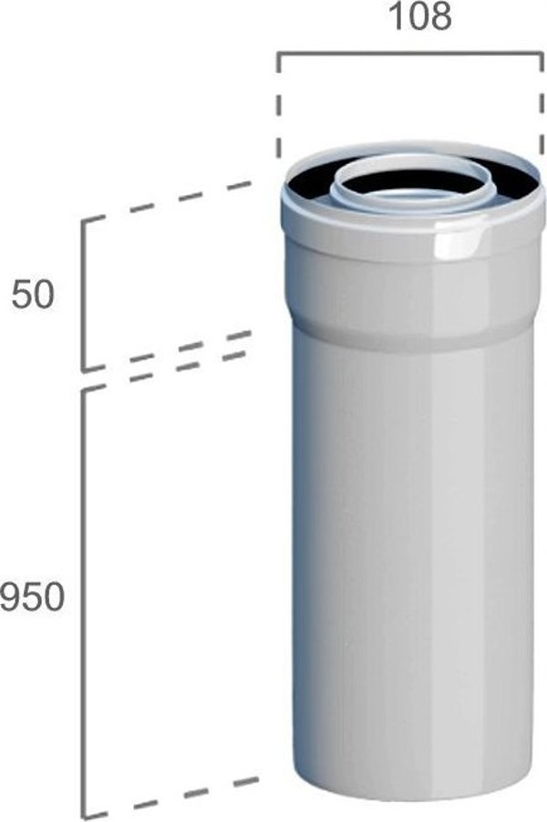 Ricom Σωλήνας Ευθείας Κατάληξης PP-AL, Μήκος 1000mm, Διατομή DN60/100, Συμβατός με Συστήματα Αερίου
