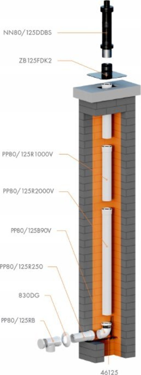 Ricom Καθέτη Έξοδος Τελική Ατσάλινη, Μαύρη, DN80/125