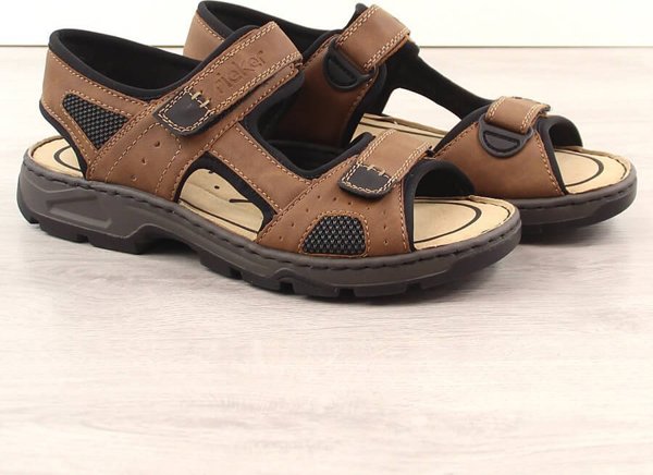 Rieker Άνετα Ανδρικά Σανδάλια με Ταινίες Velcro Καφέ Rieker 26156-25 Μέγεθος 46