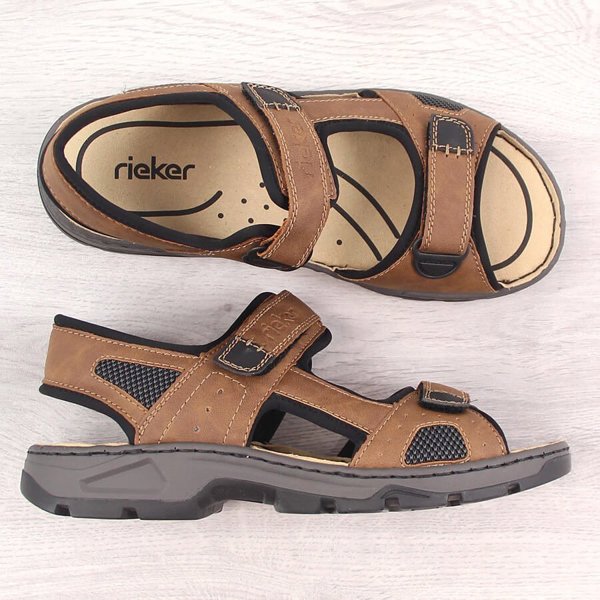 Rieker Άνετα Ανδρικά Σανδάλια με Ταινίες Velcro Καφέ Rieker 26156-25 Μέγεθος 46