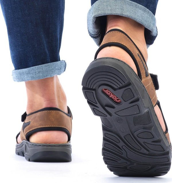 Rieker Άνετα Ανδρικά Σανδάλια με Ταινίες Velcro Καφέ Rieker 26156-25 Μέγεθος 46