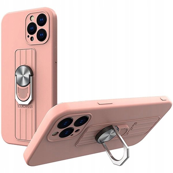 Θήκη σιλικόνης Ring Case με λαβή δακτύλου και βάση για Xiaomi Poco M4 Pro 5G ροζ